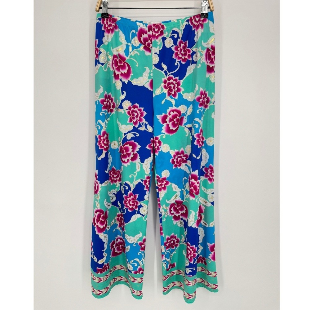 Tara Grinna Resort Wear Pants Large Blue Pink Floral Resortwear Swim Coverup